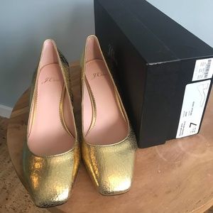 J. Crew Leather Gold Crackle block pumps